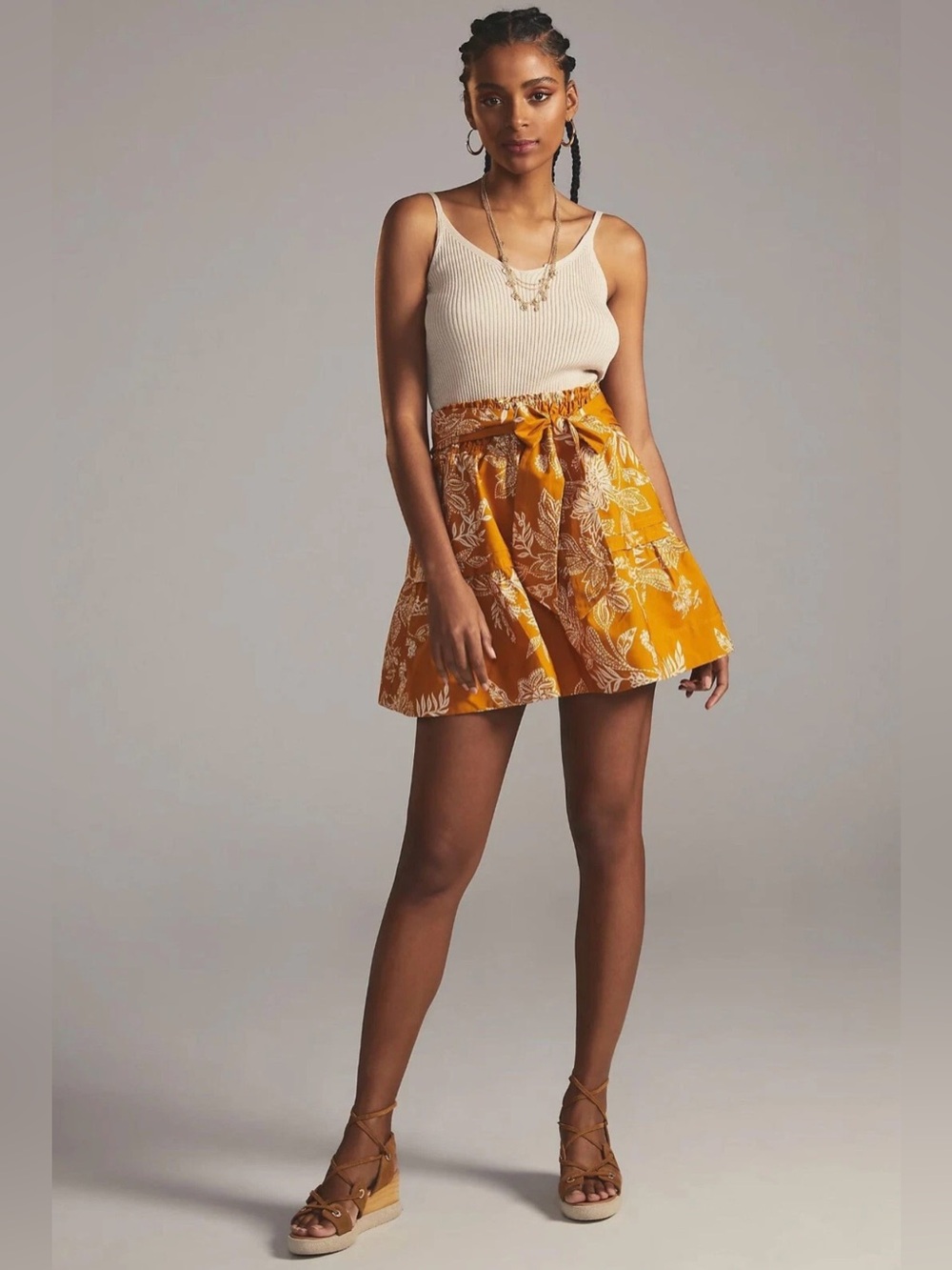 Anthropologie Maeve The Somerset Tiered Mini Skirt Mustard Yellow Floral Small